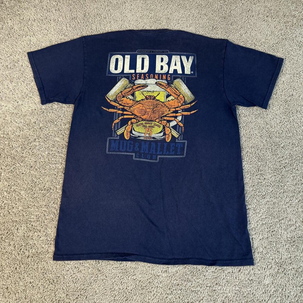 Old Bay Seasoning Shirt Mens Medium Blue Mug & Mallet Crab Graphic Back Print